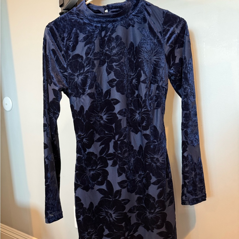 Navy Velvet Floral Dress